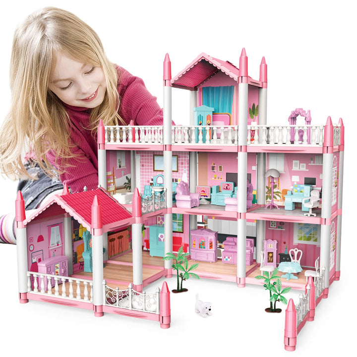 Casa de Muñecas Rosa 3 Pisos 9 Habitaciones Juego de Simulación Regalo para Niñas - Imagen 1
