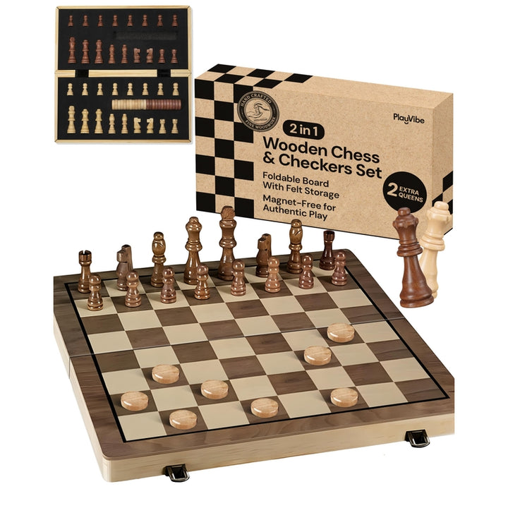 Juego De Ajedrez Y Damas De Madera Tablero Plegable 15 Pulgadas - Imagen 1