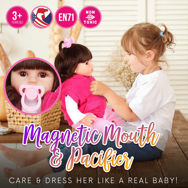 Muñeca Reborn Baby 45 Cm Suave Con Brazos Movibles Accesorios Incluidos Ideal Para Niños Y Coleccionistas - Imagen 7