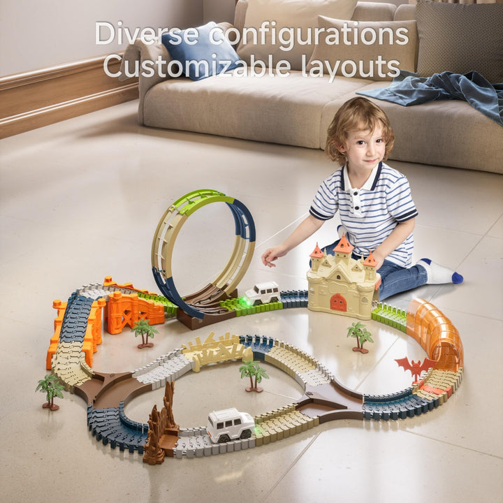Pista de Carreras 200 Piezas Giratoria 360° para Niños 3 a 7 Años – Juguete Mágico de Castillo - Imagen 7