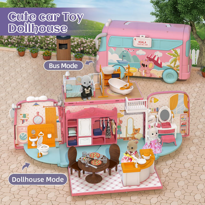 Mitcien Dollhouse Playset Casa De Muñecas Caravana Portátil Para Niños Con Más De 60 Piezas - Imagen 2