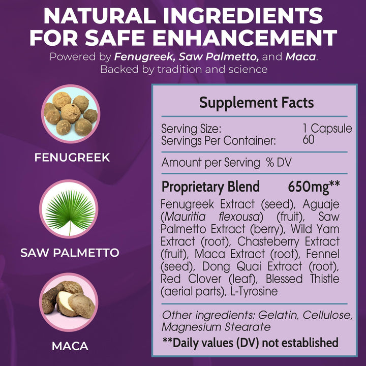 Píldoras Busty Boost Aumento De Busto Natural 60 Cápsulas Fenogreco Y Maca - Imagen 4