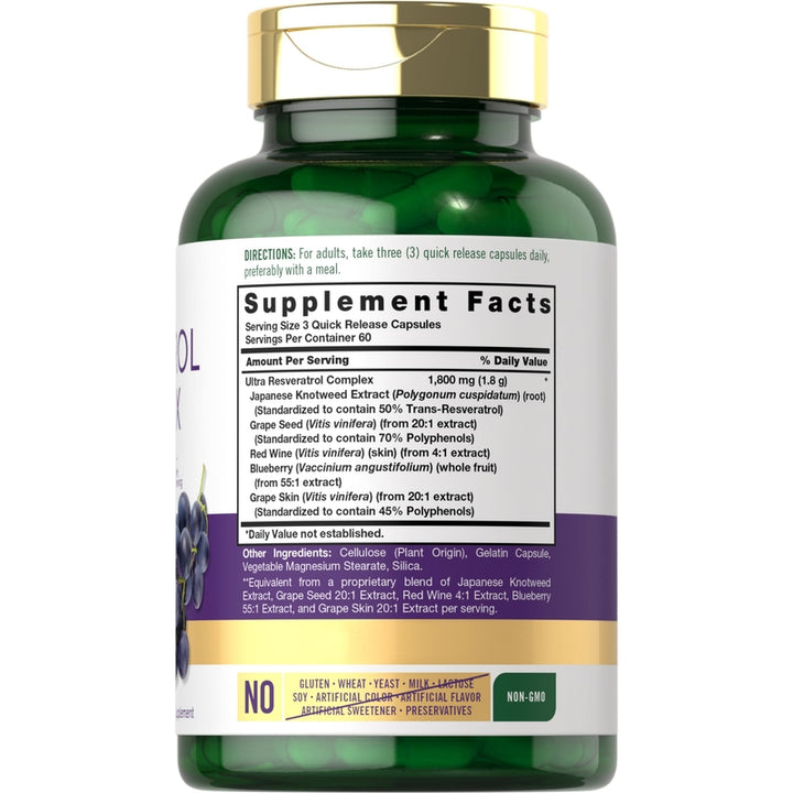 Carlyle Resveratrol Complex 1800mg - Suplemento Antioxidante en Cápsulas - Promueve Salud y Bienestar - 180 Cápsulas - Imagen 2