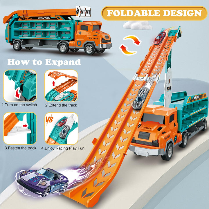 Camión Transportador De Juguetes Con Pista Y 6 Autos 2.8 Pie Para Niños - Imagen 7