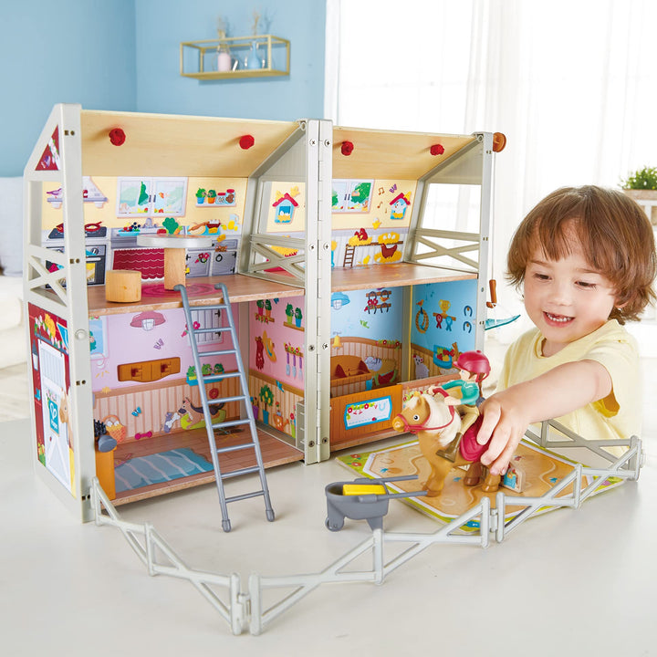 Hape Pony Ranch Barn Stable Club Playset Dos Niveles Y Accesorios Para Niños - Imagen 6