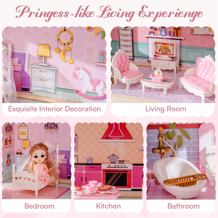 Casa De Muñecas De Madera Robud Dream Con 24 Accesorios Y Elevador Para Niños - Imagen 6