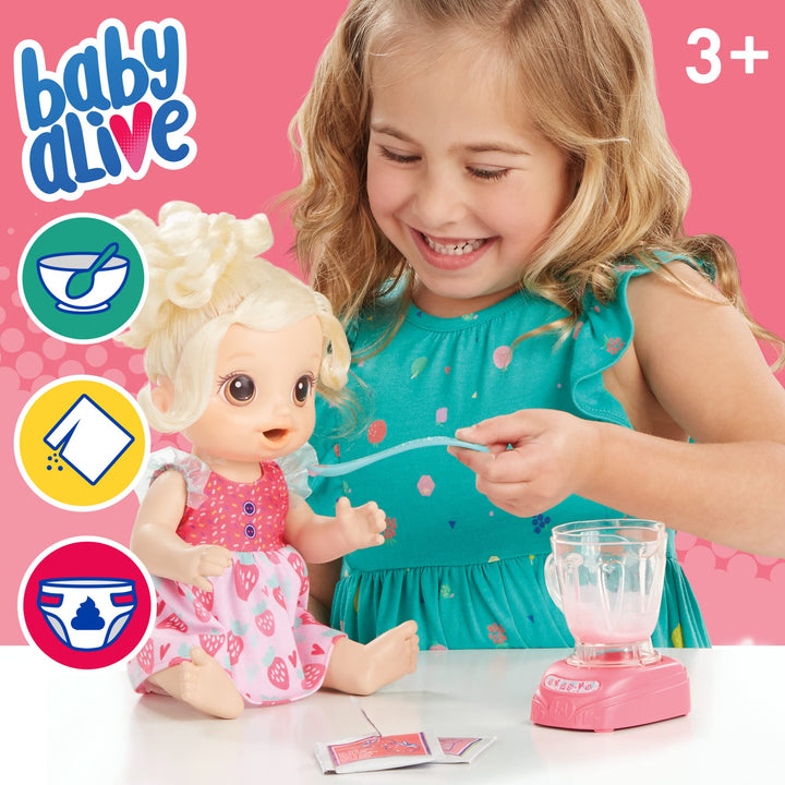 Muñeca Mezcladora Mágica Baby Alive Batido Fresa Con Licuadora Juguete Para Niños 3+ Años - Imagen 3
