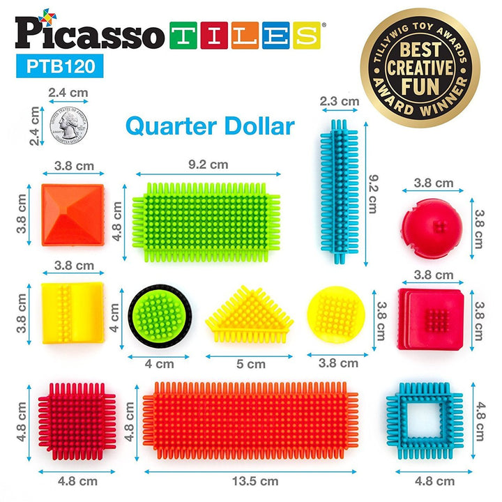 PicassoTiles PTB120 Set 120 Piezas Bloques Dentados 3D Educativo Creativo - Imagen 2