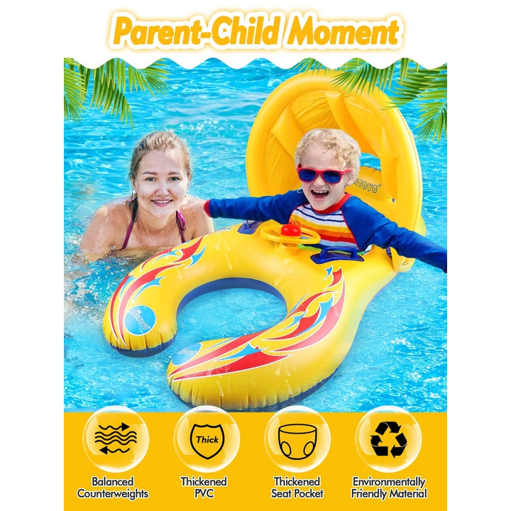 Anillo De Natación Inflable Para Bebés Mami Y Bebé Sombrilla Volante Y Bocina - Imagen 8