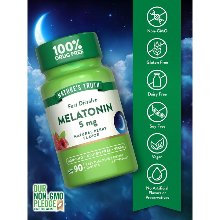 Nature's Truth Melatonina 5 mg Tabletas Disolución Rápida Sabor Baya 90 Unidades Vegano No Transgénico Sin Gluten - Imagen 3