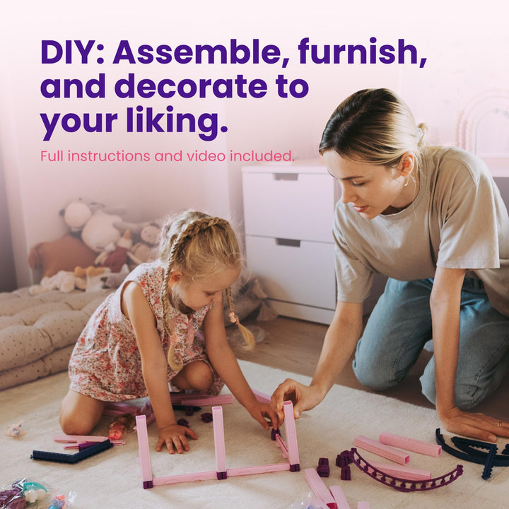 Casa De Muñecas Rosa Y Morado 5 Habitaciones Con Accesorios Juguete Ideal Para Niñas - Imagen 6