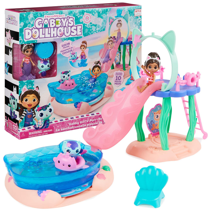 Gabby Dollhouse Juego Piscina Gabby Y MerCat Colas De Sirena Cambian Color - Imagen 1