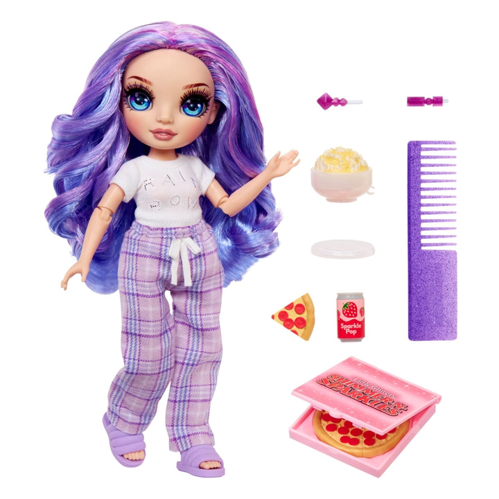 Muñeca Rainbow High Jr High PJ Party 9 Pulgadas Violet con Accesorios Fiesta de Pijamas - Imagen 4