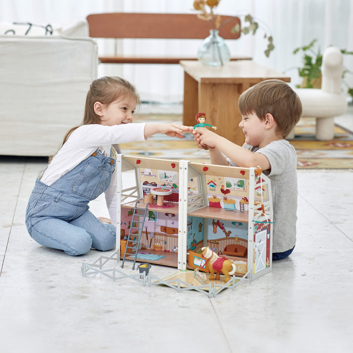 Hape Pony Ranch Barn Stable Club Playset Dos Niveles Y Accesorios Para Niños - Imagen 2