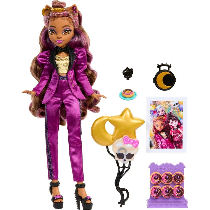 Muñeca Clawdeen Wolf Monster Ball Party con Accesorios Temáticos y Globos - Imagen 1
