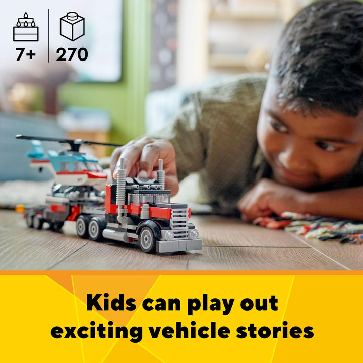 Camión De Cama Plana 3 En 1 Con Helicóptero Y Coche LEGO Creator 31146 - Imagen 2