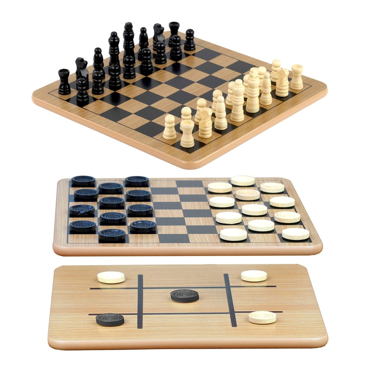 Tablero de Madera Reversible Regal Games Ajedrez Damas Tic-Tac-Toe 3 en 1 - Imagen 1