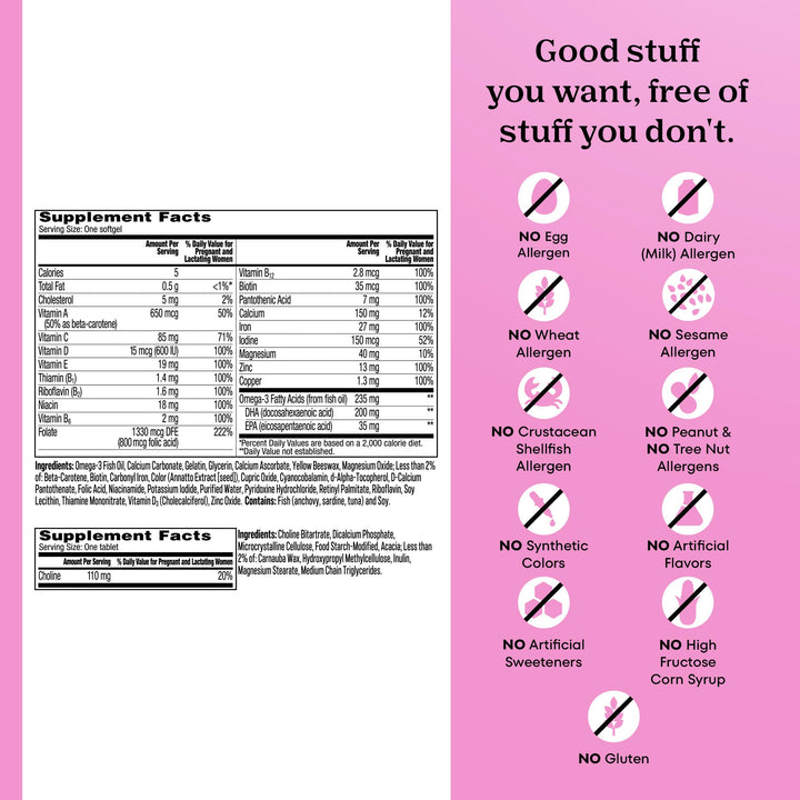 One A Day Prenatal Colina Ácido Fólico Omega-3 DHA 120 Und Suplemento para Embarazo - Imagen 7