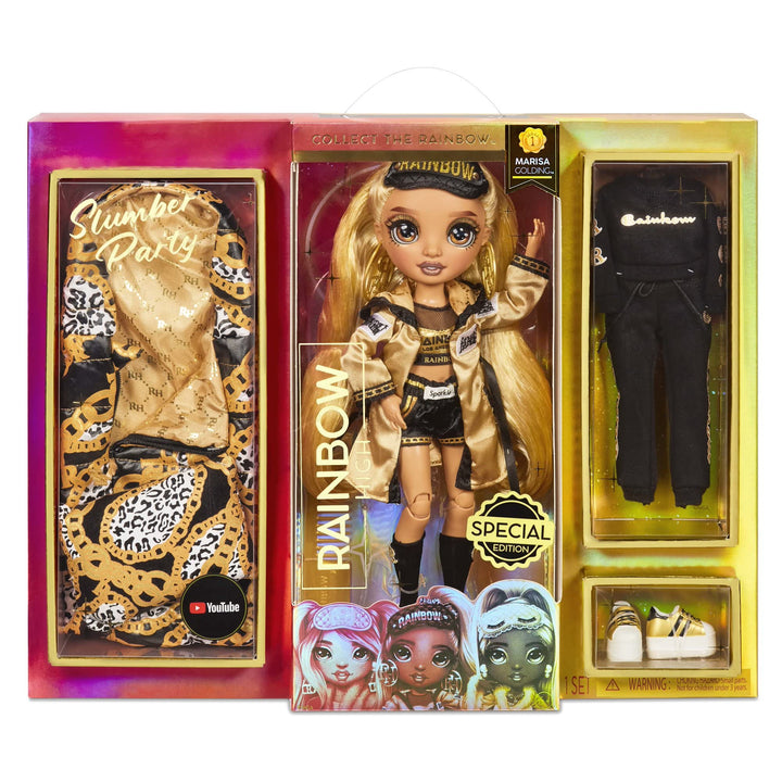Muñeca Rainbow High Marisa Gold Fiesta Pijamas 2 Trajes Accesorios de Moda - Imagen 1
