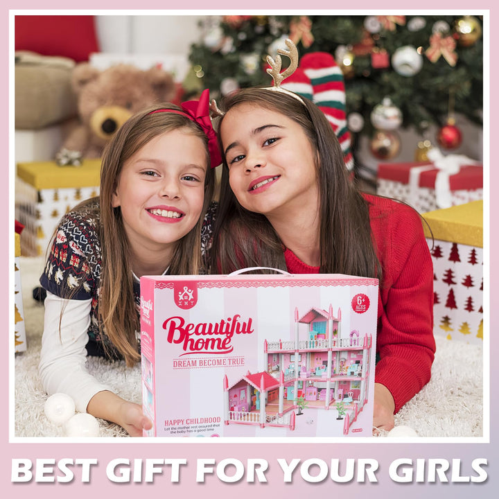 Casa de Muñecas Rosa 3 Pisos 9 Habitaciones Juego de Simulación Regalo para Niñas - Imagen 2