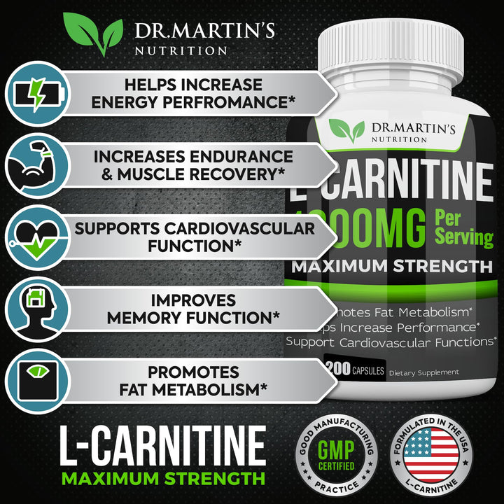 L-Carnitina Extra Fuerte Dr Martins 1000 Mg Metabolismo Y Energía - Imagen 2