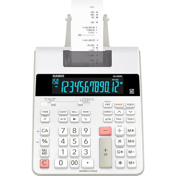 Casio Calculadora Impresión Hr-300rc Pantalla Lcd Blanco