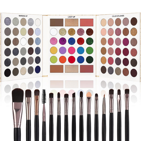 Paleta De Sombras 86 Colores Negro Gris Con Pinceles Maquillaje Versátil - Imagen 1