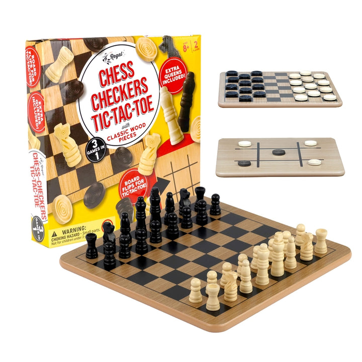 Tablero de Madera Reversible Regal Games Ajedrez Damas Tic-Tac-Toe 3 en 1 - Imagen 7