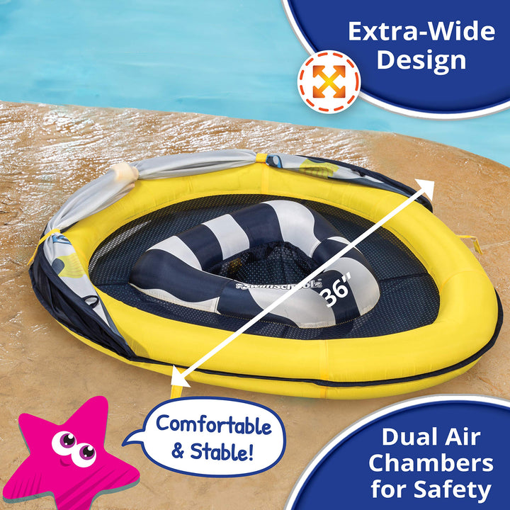 Flotador De Piscina Para Bebés Swimschool Deluxe Con Toldo Ajustable - Imagen 6