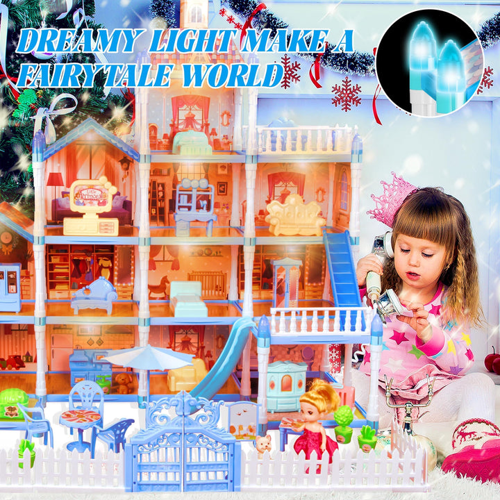 Casa De Muñecas 11 Habitaciones Con Luz Led Y Muebles Para Niñas 3+ - Imagen 5