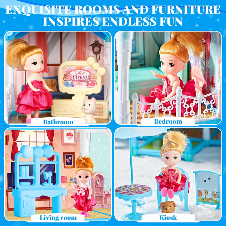 Casa De Muñecas 11 Habitaciones Con Luz Led Y Muebles Para Niñas 3+ - Imagen 4