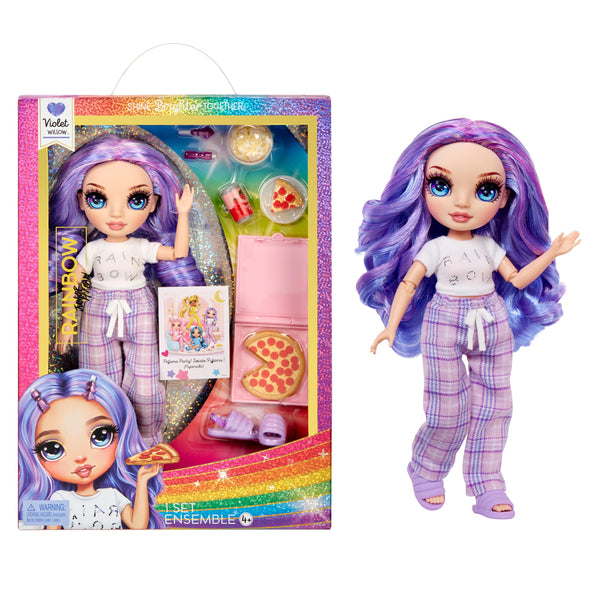 Muñeca Rainbow High Jr High PJ Party 9 Pulgadas Violet con Accesorios Fiesta de Pijamas - Imagen 1