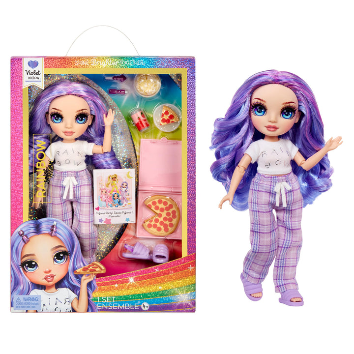 Muñeca Rainbow High Jr High PJ Party 9 Pulgadas Violet con Accesorios Fiesta de Pijamas - Imagen 1