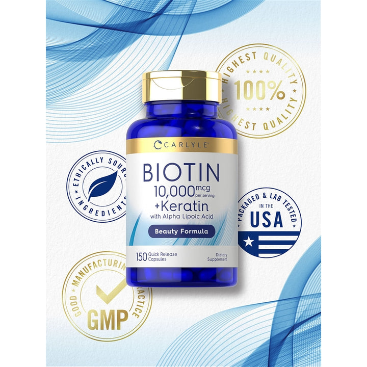 Biotina Carlyle 10000 Mcg Con Queratina Y Acido Alfa Lipoico 150 Capsulas - Imagen 5