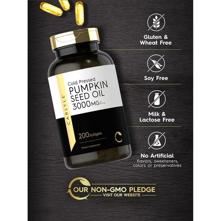 Carlyle Aceite de Semilla de Calabaza 3000 mg 200 Cápsulas Omega 6 y 9 Salud Natural - Imagen 4