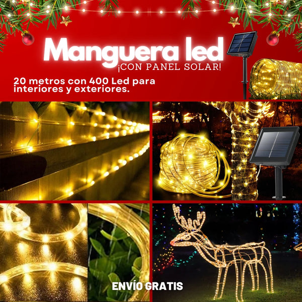 Manguera LED 20 Metros Con Panel Solar Iluminación Ecológica Para Exteriores