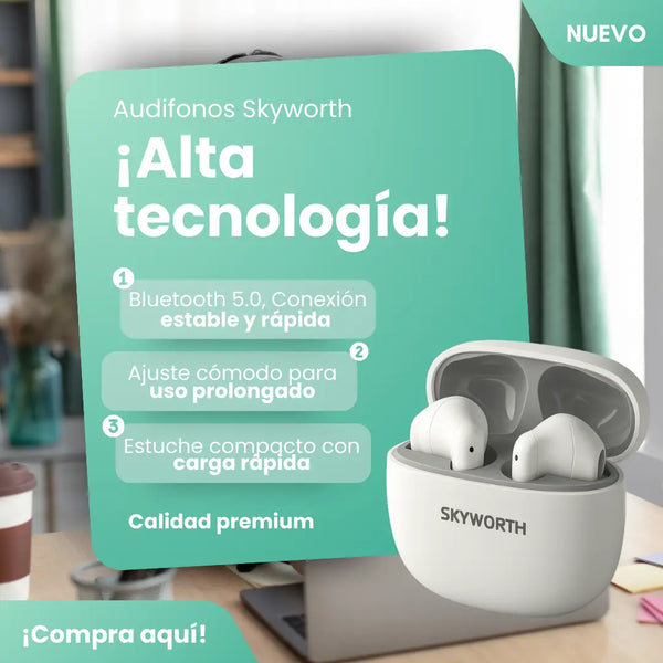 Audífonos Skyworth TWS Bluetooth V5.3 con Reducción de Ruido y Modo Dual para Juegos y Música