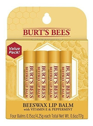 Burt's Bees Bálsamo Labial Natural Hidratante Cera De Abejas 4 Tubos - almacenspeedway