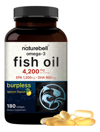 Aceite de Pescado Omega 3 Naturebell 4200mg 180 Cápsulas Blandas con EPA y DHA Sabor Limón