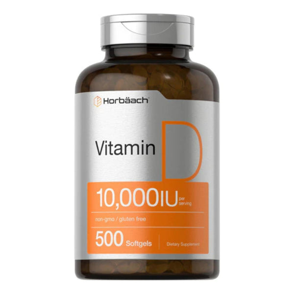 Vitamina D3 10000 UI Alta Potencia Horbaach 500 Cápsulas Blandas Suplemento Natural