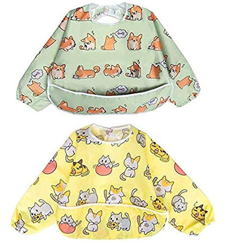 Babero Impermeable Manga Larga Para Bebés y Niños Resistente y Fácil de Limpiar