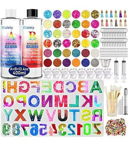 Molde Kit Básico 206 para Resina Epoxi Letras Invertidas con Resina y Accesorios Creativos