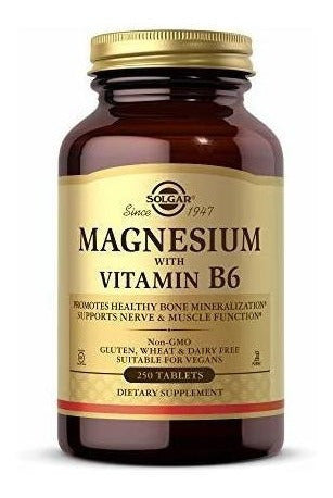 Magnesio con Vitamina B6 250 Tabletas Solgar Suplemento Energizante y Relajante