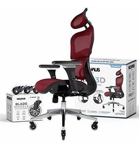 Nouhaus Ergo3d Silla De Oficina Ergonomica Color Burgundy Comodidad Y Estilo