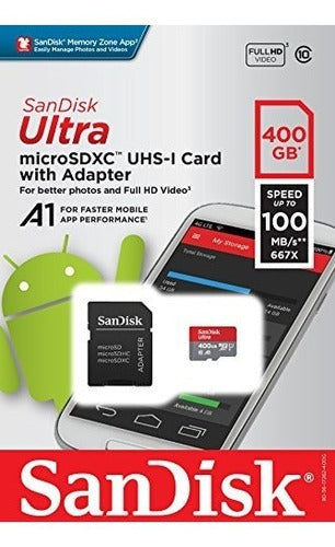 Tarjeta Micro SDXC Sandisk Ultra 400GB Velocidad 120MBs Con Adaptador - almacenspeedway