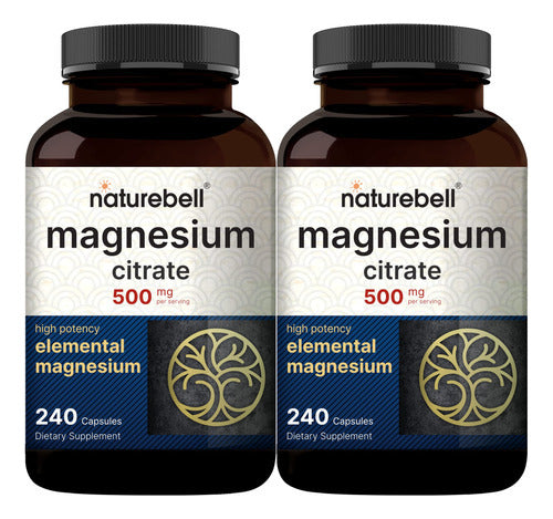 Citrato De Magnesio 500 Mg Extra Fuerza Naturebell 480 Cápsulas Apoya Corazón Músculos Digestión
