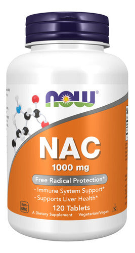 N-acetil Cisteína NAC Now 120 Tabletas Protección Radicales Libres y Sistema Inmunitario