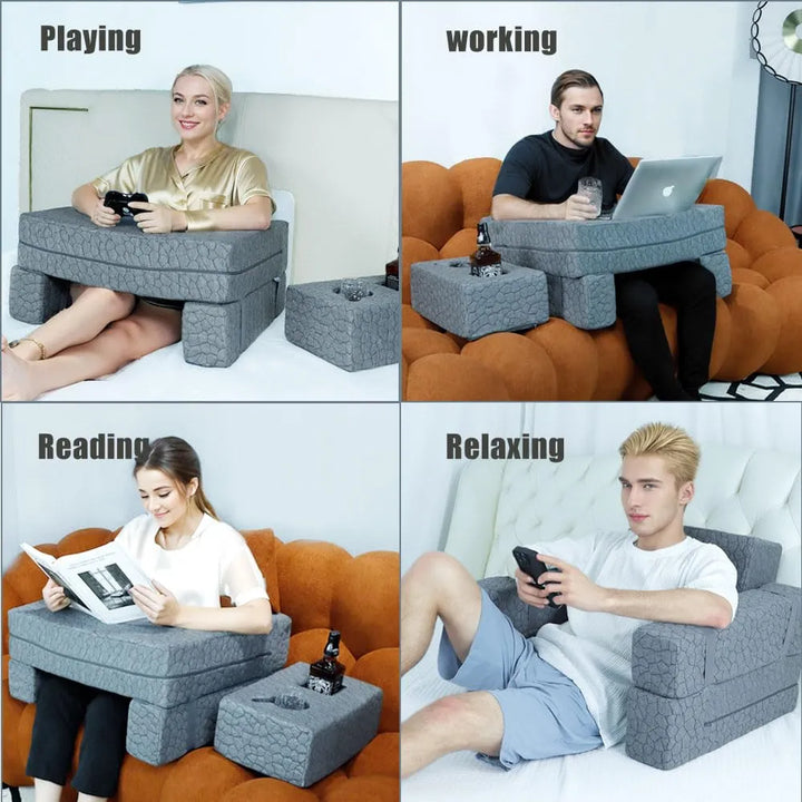 Almohada Extra Grande Ajustable Para Lectura Y Juegos Con Po Gris - Imagen 5