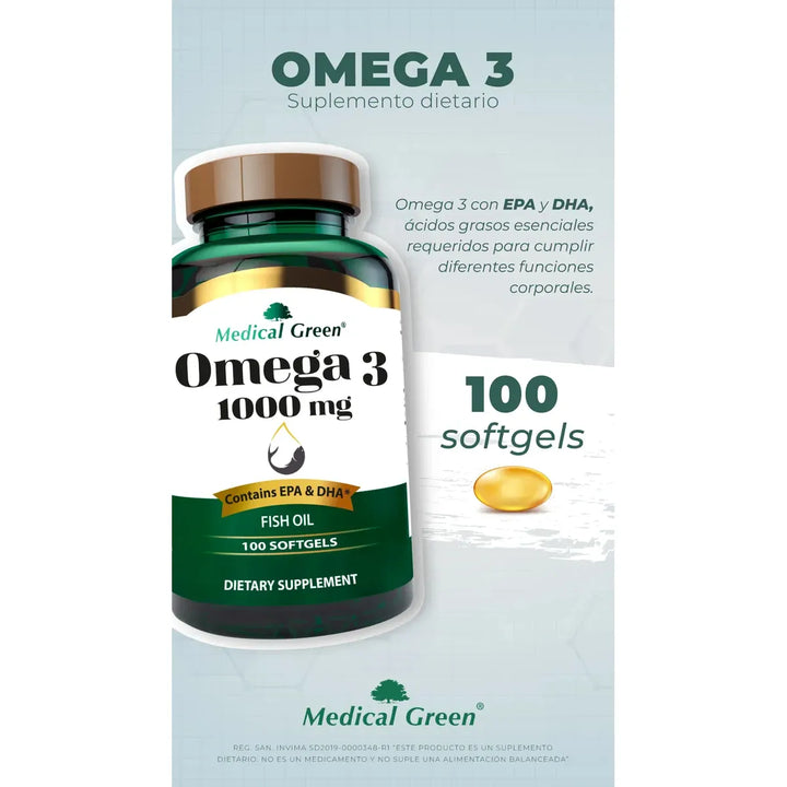 Omega 3 Medical Green Fish Oil 1000 Mg Epa Dha Purificado  Aceite De Pescado  100 Softgels - Imagen 8
