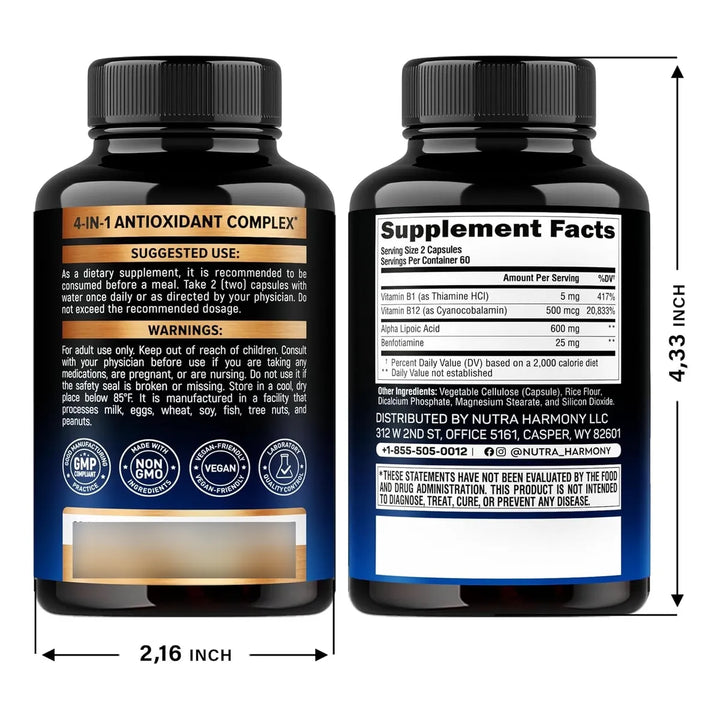 Ácido Alfa Lipoico 600 Mg Antioxidante Apoyo Nervioso Energí - Imagen 2